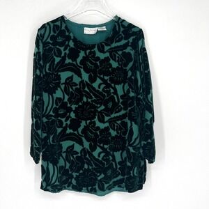 Vtg Silk Lore Top Womens M Green Burnout Velvet Whimsigoth Forest Fairy Boho‎